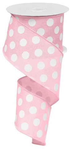 2.5X10yd Large Multi Dots, polka dots ribbon, pink and white