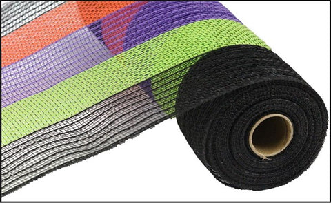 10.25"X10YD POLY/FAUX JUTE WIDE STRIPE BLACK/ORANGE/PURPLE/LIME