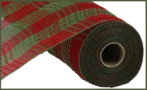 10.25"X10YD FAUX JUTE/PP SMALL CHECK RED/MOSS GREEN