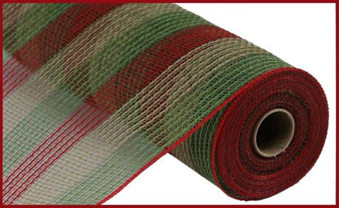 10.25"X10YD PP/FAUX JUTE SMALL STRIPE MOSS/RED/NATURAL