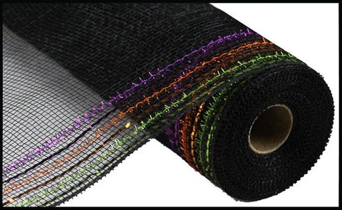 10.25"X10YD TINSEL/FOIL WIDE BORDER MESH BLK/ORANGE/PRPL/LIME