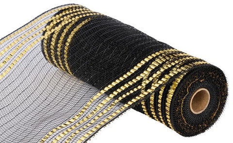 10.25"X10YD MATTE/METALLIC BORDER MESH BLACK/GOLD