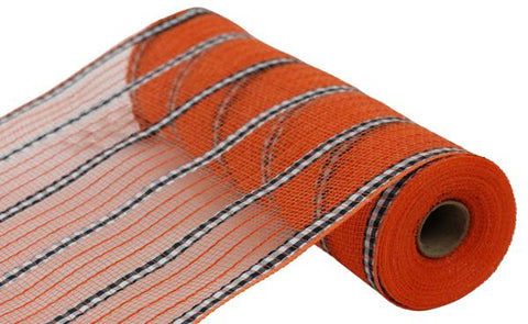 10.25"X10YD XLWIDE FABRIC/FAUX JUTE MESH ORANGE/BLACK/WHITE