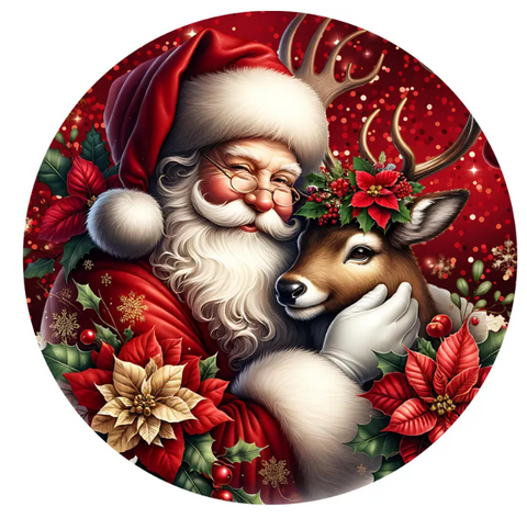 SANTA DEER 10" METAL SIGN