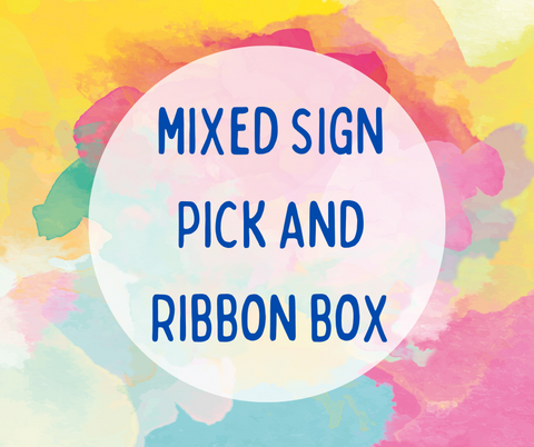 MIXED SIGN, RIBBON AND PICK BOX