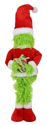 23"H FURRY STANDING ELF W/GIFT LIME GREEN/RED/WHITE