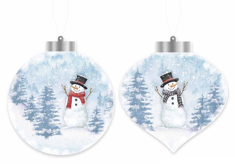 2 ASST 5.5"H DBL-SIDED SNOWMAN ORN WHITE/GREY/BLUE