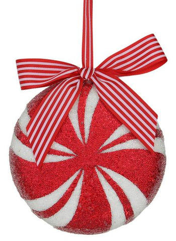 5.5"DIA PEPPERMINT ORNAMENT RED/WHITE