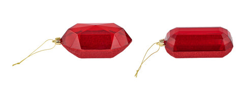 2 ASST 5.25"L GLITTER GEM ORNAMENT RED