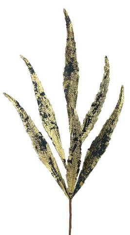 26"L VELVET FEATHER LEAF SPRAY BLACK/GOLD