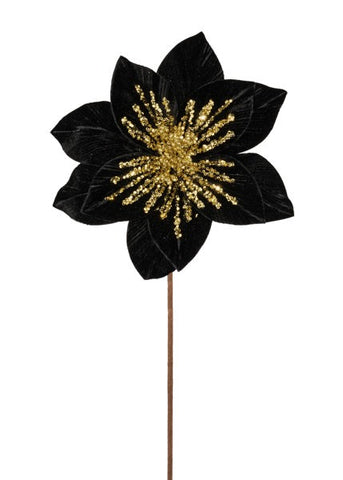 22"L X 11"DIA VELVET/GLITTER POINSETTIA BLACK/GOLD