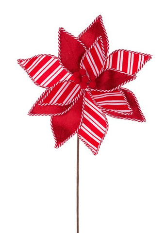 24"L X 12"DIA VELVET/STRIPE POINSETTIA RED/WHITE