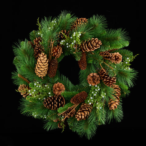 24"DIA MIXED PINE/JUNIPER/CONE WREATH GREEN