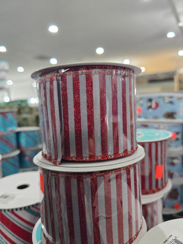 2.5"X10YD GLITTER STRIPE ON ROYAL GREY/RED (j)
