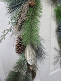 PINE MAGNOLIA LEAF GARLAND 12IN X 5FT CHAMPAGNE W/PINECONES GLITTER