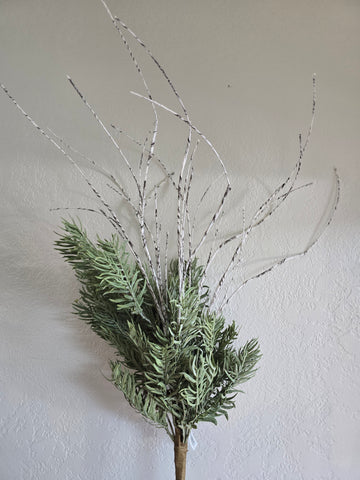 WIRED BIRCH TWIG/PINE BUSH 12 X 34IN W/WHITEWASHED PINECONES FAUX WIRED BIRCH TWIGS