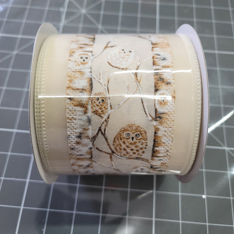 4"X10Y OWL IN BIRCH FOREST WIRED RIBBON