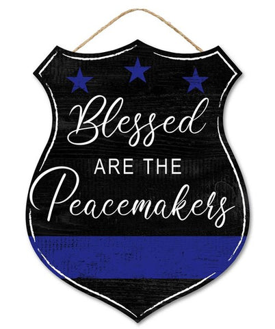 12”HX9.5”W PEACEMAKERS BADGE SHAPE SIGN BLACK/WHITE/ROYAL BLUE
