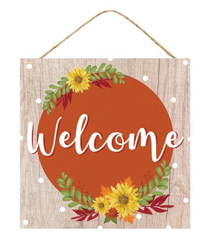 10"SQ WELCOME FALL SIGN RUST/YELLOW/GREEN