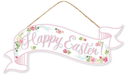 15"L X 6.25"H HAPPY EASTER BANNER WHITE/PINK/GREEN