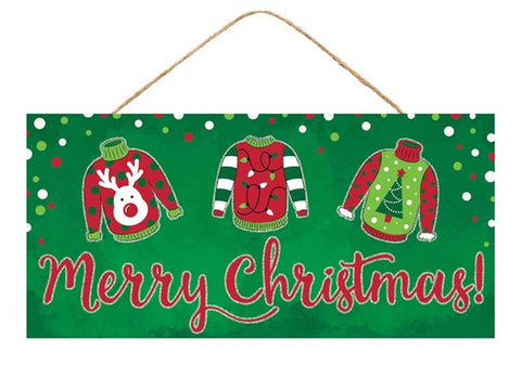 12.5"L X 6"H CHRISTMAS/UGLY SWEATER SIGN EMERALD/RED/WHITE
