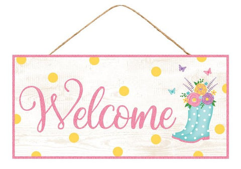 12.5”LX6”H WELCOME GLITTER BOOTS SIGN TEAL/PINK/YLW/LVDR