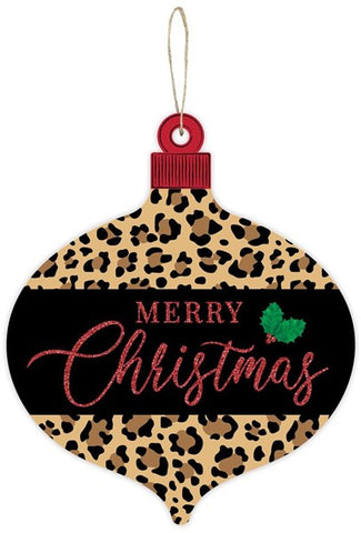 12"H X 10"L MERRY CHRISTMAS/LEOPARD ORN BLACK/WHITE/BROWN/TAN/RED