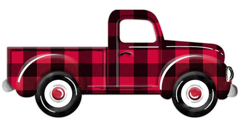12"LX5.5"H METAL/EMBOSSED CHECKED TRUCK RED/BLACK