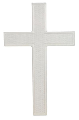 16”Hx10”L Metal Weave Pattern Cross White/Beige