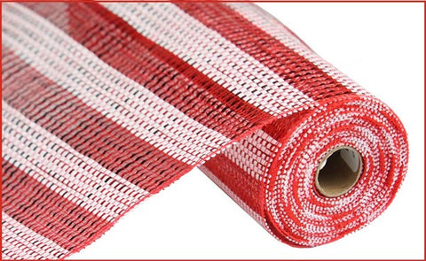 10"X10yd Horizontal Stripe Foil/Mesh Red/White