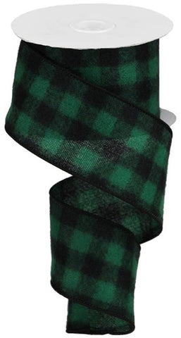 2.5"X10yd Fuzzy Flannel Check GREEN/BLK(Y)