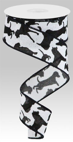 1.5"X10YD ASSORTED DOGS ON ROYAL WHITE/BLACK (AR)