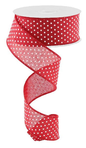 1.5"X10YD RAISED SWISS DOTS ON ROYAL RED/WHT