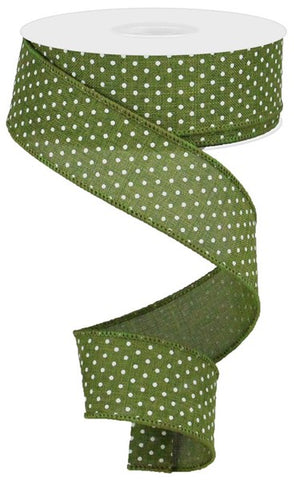 1.5"X10YD RAISED SWISS DOTS ON ROYAL MOSS GREEN/WHITE (AT)