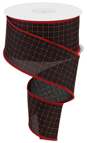 2.5"X10YD RAISED STITCHED SQUARES/ROYAL BLACK/RED