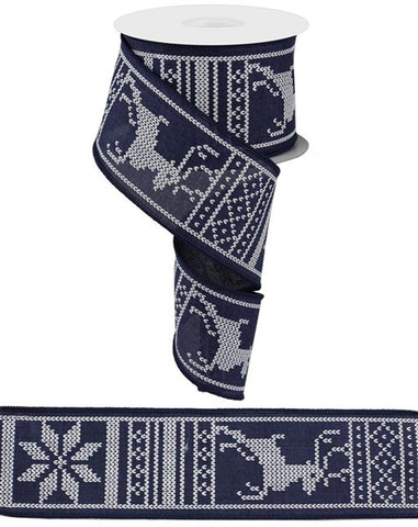 2.5"X10YD CHRISTMAS SWEATER NAVY/WHITE
