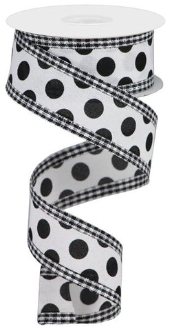 1.5"X10YD MEDIUM POLKA DOT/ROYAL WHITE/BLACK (X)