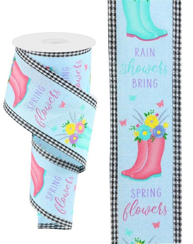 2.75"X10Y RAINBOOT/FLORAL W/GINGHAM EDGE BLU/PNK/LAV/GRN/BLK (P)