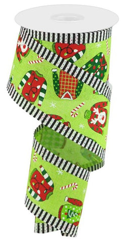 2.5"X10YD UGLY CHRISTMAS SWEATERS/STRIPE LIME/WHT/RED/GRN/BLK (AL)