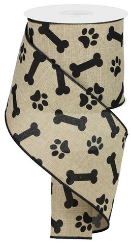 4"X10YD PAW PRINT/BONES ON ROYAL LT BEIGE/BLACK (AR)