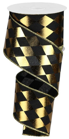 2.5"X10YD METALLIC FOIL HARLEQUIN BLACK/GOLD