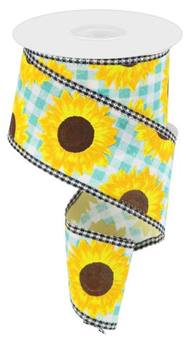 2.75"X10YD SUNFLOWER/CHECK LT TEAL/YELLOW/ORG/BROWN (K