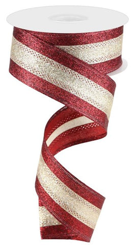 1.5"X10YD 3-IN-1 SHIMMER GLITTER/STRIPE CRANBERRY/CHAMPAGNE (C)