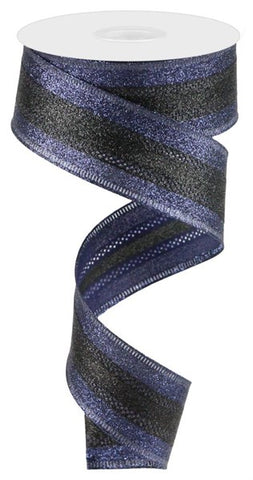 1.5"X10YD 3-IN-1 SHIMMER GLITTER/STRIPE NAVY BLUE/BLACK (C)