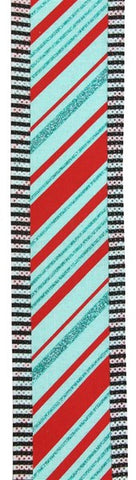 2.5"X10YD PEPPERMINT STRIPES ICE BLUE/RED