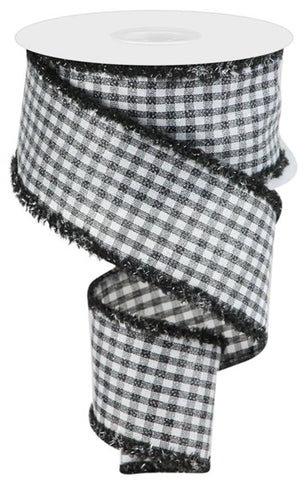 2.5"X10YD GLITTER GINGHAM CHECK/MET DRFT BLACK/WHITE (C)