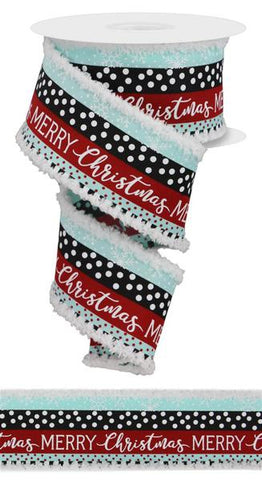 2.5"X10YD MERRY CHRISTMAS/DOTS/DRIFT ICE BLUE/RED/BLACK/WHITE (G)