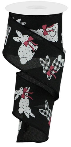2.5"X10YD PATTERNED BUNNIES ON ROYAL BLACK/WHITE/PINK (S)
