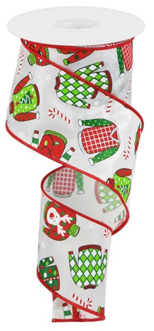 2.5"X10YD UGLY CHRISTMAS SWEATERS SATIN WHT/RED/LIME/EMERALD (AL)