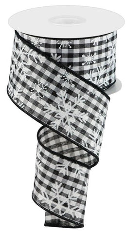 2.5"X10yd Snowflakes On Gingham Check Black/White (aa)